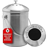 EPICA Countertop Compost Bin Kitchen | 1.3 Gallon | Odorless Composting Bin with Carbon Filters | Indoor Compost Bin with Lid | Stainless Steel Kitchen Composter for Food Scraps & Waste Recycling