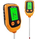 4-in-1 Soil Moisture Meter, Soil pH Tester with Digital Plant Temperature, Light, Soil Moisture, pH Meter and Backlight LCD Display - Soil Test Kit for Gardening, Farming, Lawn and Outdoor Plants