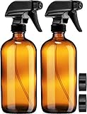 Empty Amber Glass Spray Bottles - 2 Pack - Each Large 16oz Refillable Bottle is Great for Essential Oils, Plants, Cleaning Solutions, Hair Mister - Durable Nozzle w/Fine Mist and Stream Setting